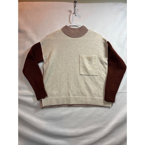 Madewell Sweaters - Madewell  Mock Neck Sweater Womens Cream Brown Good Pocket Relaxed size Xs